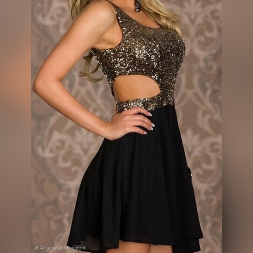 Midnight Glamour Sequin Cut-Out Party Dress